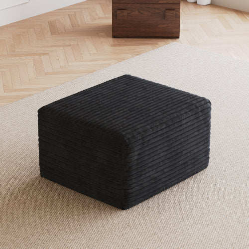 Black Plush Corduroy Sofa Ottoman with No Assembly Design