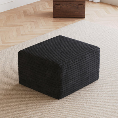 Black Plush Corduroy Sofa Ottoman, No Assembly Modular Cloud Sectional Couch with Chaise Lounge for Apartment