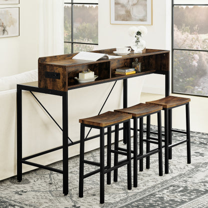4-Piece 59inch  Bar Table Set with LED Light & Outlet, MDF Table & 3 Saddle Stools for Living Room