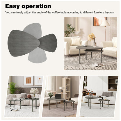 360°Rotatable Coffee Table, Grey Oak Veneer