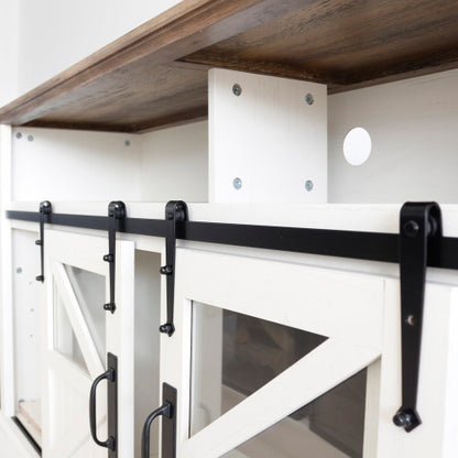 60 Inch Electric Fireplace Entertainment Center With Door Sensor-Jasmine white color