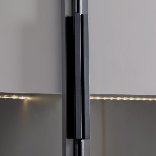 60.6'' Freestanding Grey Glass Door Display Cabinet LED Light Adjustable Shelves Home Storage Cabinet
