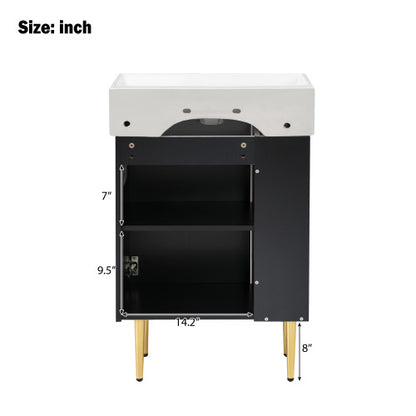 21.6" Black Bathroom vanity, Combo Cabinet, Bathroom Storage Cabinet, Single Ceramic Sink, Left side storage