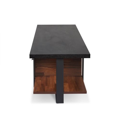 Walnut & Black 67 Inch TV Stand with 2 Drawers & Open Shelves for 55 Inch TV