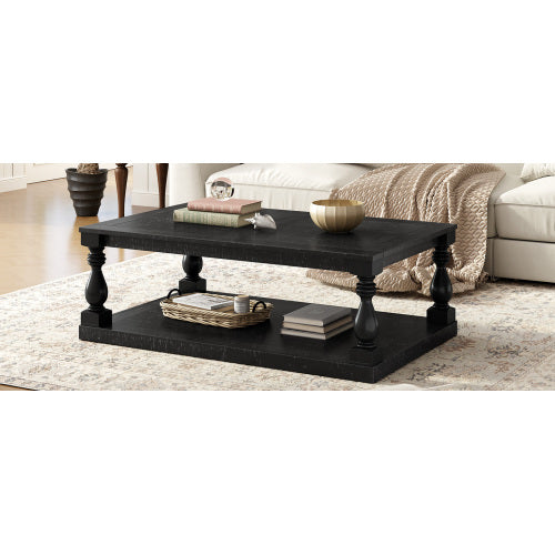 Vintage Coffee Table with Vase Column Legs Pine Veneer Center Table