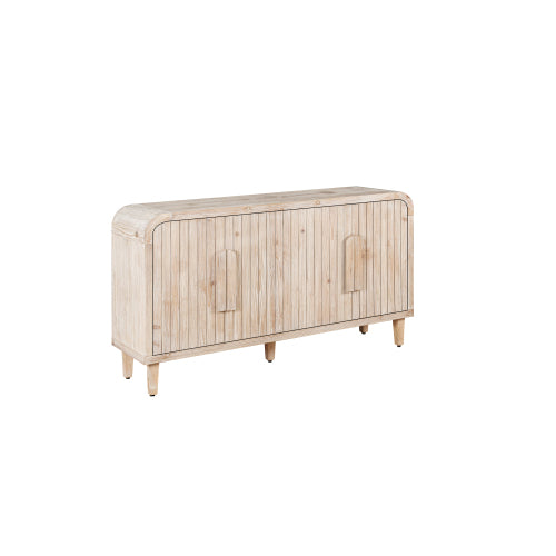 59'' Farmhouse Curved Vintage Storage Sideboard with Adjustable Shelves (Natural Wood Washed)