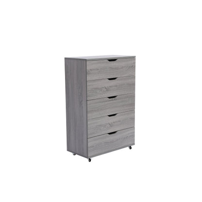 Gray 5-Drawer Dresser with Wheels – Modern Storage Cabinet