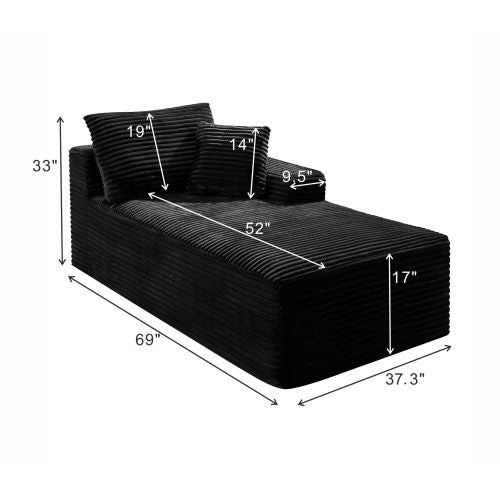 Black Corduroy Leg-Free Floor-Hugging Armless Modular Accent Chair for Living-Room Bedroom