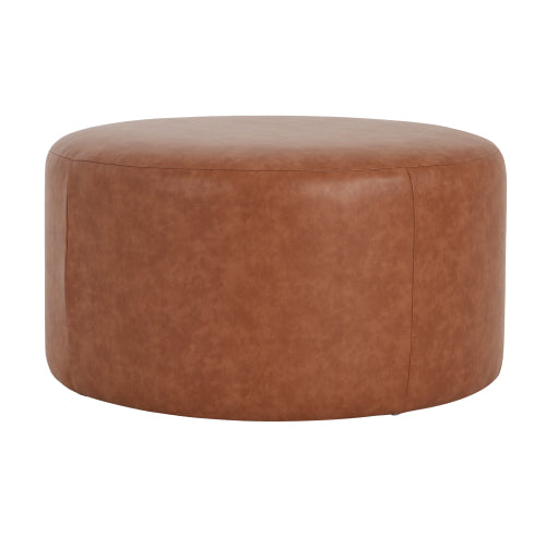 30 Inch Cognac Brown PU Leather Round Ottoman, Upholstered Modular Foot Stool with Pocket Coil Spring Support