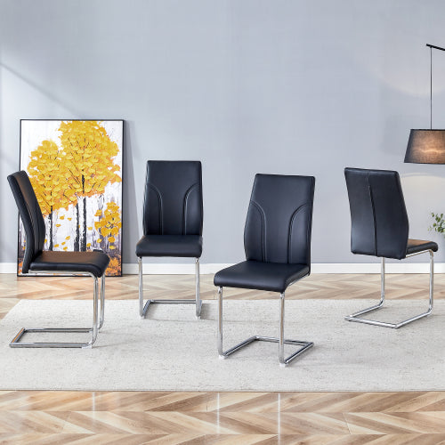 Black PU High Back Dining Chairs Set of 4, Waterproof Upholstered Side Chairs for Kitchen Living Room