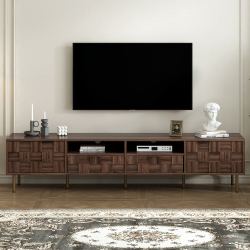 78.7 Inch Dark Brown Mid-Century TV Stand 2 Drawer Media Cabinet Fits 85 Inch Large TV