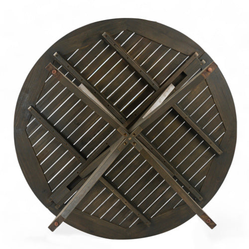 Stanford Outdoor Round Acacia Wood Dining Table with X Base, Gray Finish