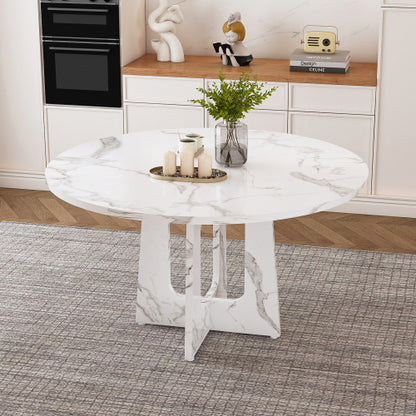 47.24 Inch Marble White MDF Round Dining Table, 300LB Capacity Farmhouse Kitchen Table for 4-6 People