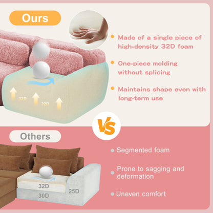 Pink 2-Seater Plush Modular Sofa,32D Sponge,Throw Pillows,No Assembly,Anti-Slip Base