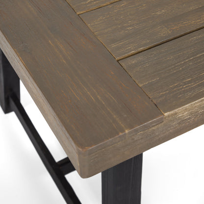 Outdoor Acacia Wood Bench, Sandblast Gray Finish and Black