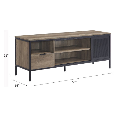 Rustic Oak & Black 55 Inch TV Stand with 1 Drawer & 4 Compartments for 50 Inch TV