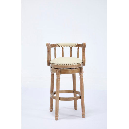 Cow top Leather Wooden Bar Stools, 360 Degree Swivel Bar Chair with Backs,Bar height Couner Height Barstools  for Home Kitchen Dining Room and Bar Room(Beige 1pc)