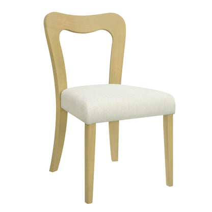 Set of 2 Light Ash Rubberwood Open Back Dining Chairs, Minimalist Beige Upholstered Armless Side Chairs