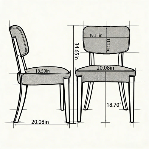 Armless Wood Dining Chairs with Upholstered Seats, Set of 2, Beige