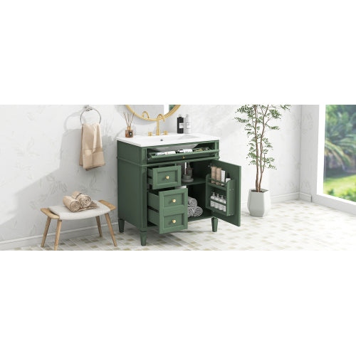 30'' Bathroom Vanity with Top Sink, Modern Bathroom Storage Cabinet with 2 Drawers and a Tip-out Drawer, Single Sink Bathroom Vanity