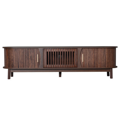 Dark Brown Farmhouse Style TV Stand Suitable For 75 Inch TV Solid Wood Leg Entertainment Cabinet