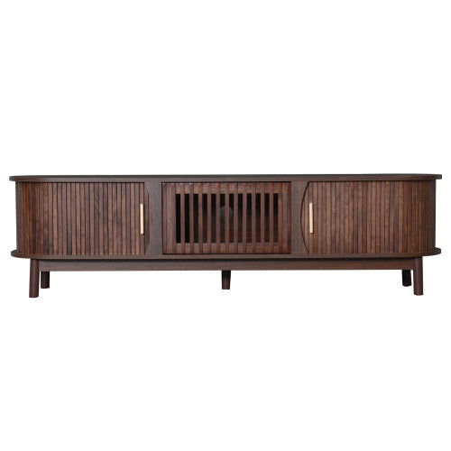 Dark Brown Farmhouse Style TV Stand Suitable For 75 Inch TV Solid Wood Leg Entertainment Cabinet