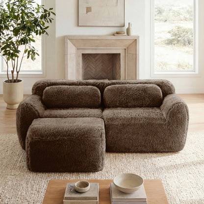Chocolate L-Shape Plush Boneless Modular Sofa with Chaise Pillows