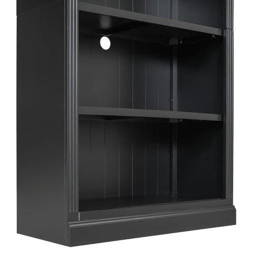 Black 5-Tier Tall Bookshelf With USB LED Light Strip Adjustable Home Display Rack