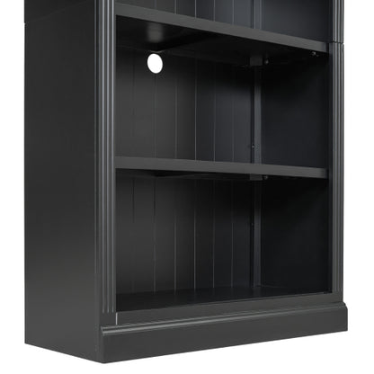 Black 5-Tier Tall Bookshelf With USB LED Light Strip Adjustable Home Display Rack