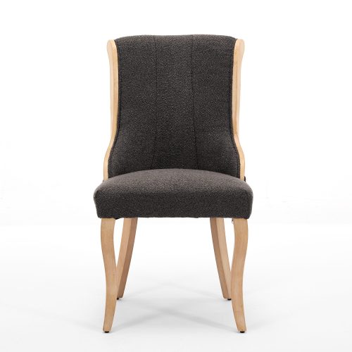 Set of 2 Gray Snow Velvet Mid-Century Dining Chairs, Curved Solid Wood Trim & Sculpted Leg Accent Chairs