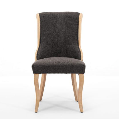 Set of 2 Gray Snow Velvet Mid-Century Dining Chairs, Curved Solid Wood Trim & Sculpted Leg Accent Chairs