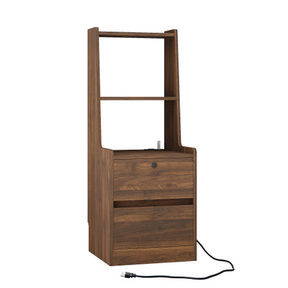 Nightstands Set of 2, with Charging Station, Smart Nightstand with Night Light, Modern Night Stand with Bookshelf, Bedside Tables with Storage Cabinet for Bedroom, Wood