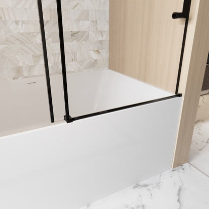 Frameless Single sliding shower door 56-60 "W x 60" H, 1/4 "(6 mm) Clear Tempered Glass, Explosion Proof Film, Stainless Steel Handle,Square Tube Track ,Matte Black