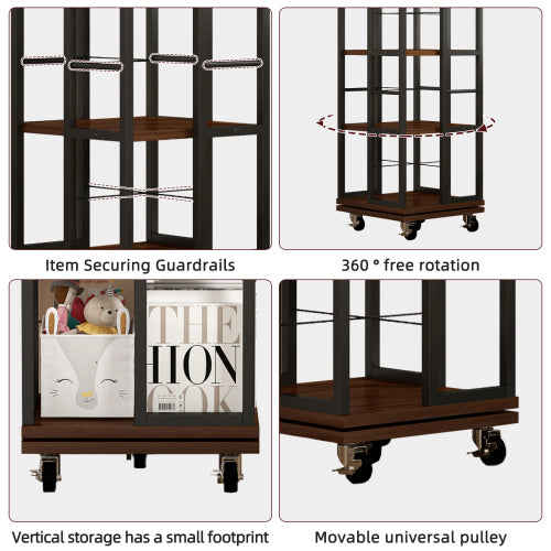 5-Tier Rotating Corner Bookcase 360¡ã Wood Display Shelf Rustic Brown