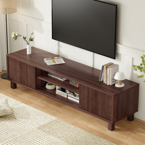 Modern Wooden TV Stand for 70 Inch TV with Adjustable Partition & Double Storage Cabinets