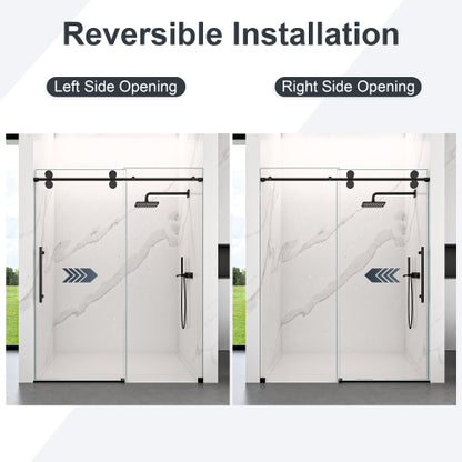 44"-48"W*76" H Frameless Single Sliding Shower Door – 5/16" (8mm) Clear Tempered Glass, Bypass Design with Matte Black Finish