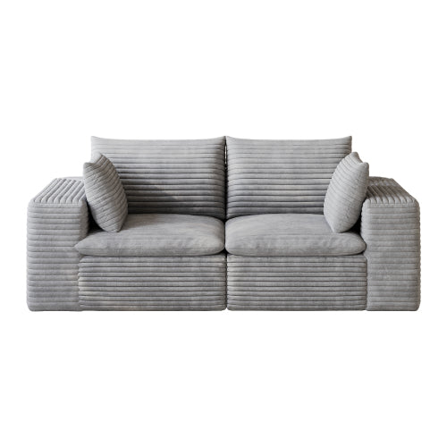 71 inch  Grey Corduroy Cloud Sofa,Double-Layer,Removable Cushion,No-Assembly DIY Modular
