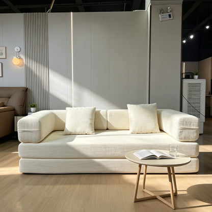 Multi-Purpose Convertible Fine-Striped Corduroy 2-Seater Sofa Bed, Wide-Body Pure Sponge Compression Sofa