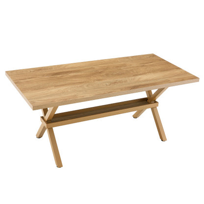 Light Wood Grain MDF Dining Table with X-Shaped Metal Bracket