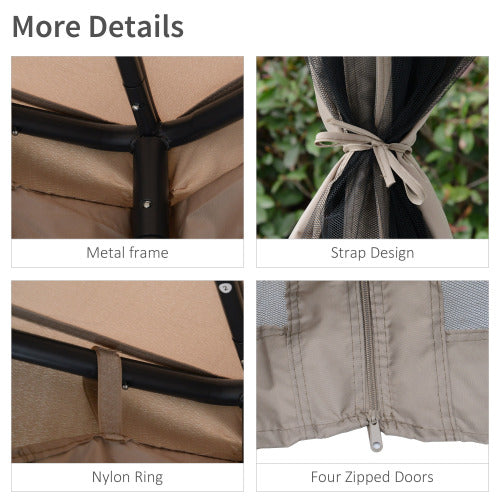 Outsunny 9.6' x 9.6' Patio Gazebo, Outdoor Canopy Shelter with 2-Tier Roof and Netting, Steel Frame for Garden, Lawn, Backyard, and Deck, Taupe