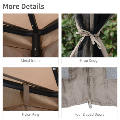 Outsunny 9.6' x 9.6' Patio Gazebo, Outdoor Canopy Shelter with 2-Tier Roof and Netting, Steel Frame for Garden, Lawn, Backyard, and Deck, Taupe