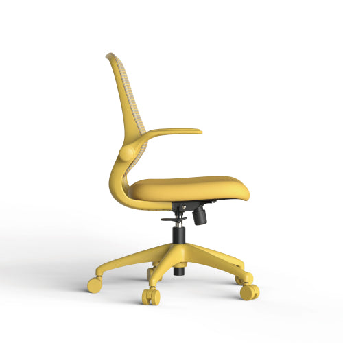 Ergonomic Color Office Chair 300lb (About 149.7kg), Home Office, Mesh Back, Integrated Molded Foam, Comfortable Sitting, Flipping Armrest, Fireproof, Rotating, Lifting Multifunctional Chair (Yellow)
