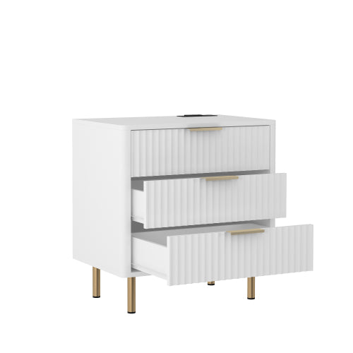 Nightstand with Charging Station, Smart Nightstand with Night Light, Modern Night Stand with Storage Cabinet for Bedroom