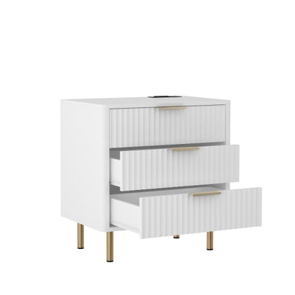 Nightstand with Charging Station, Smart Nightstand with Night Light, Modern Night Stand with Storage Cabinet for Bedroom