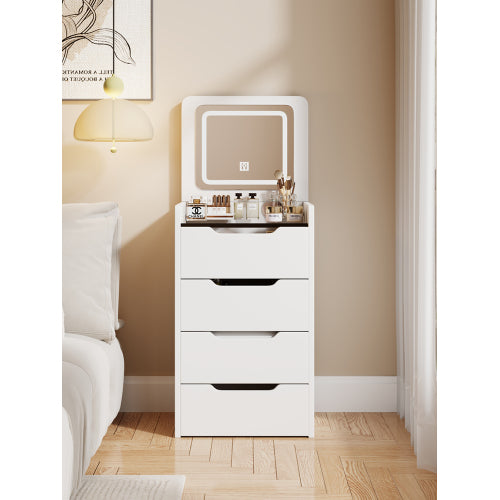 ( 48CM ) 3 in 1 Vanity Desk with Plip Top Mirror, Small Make Up Vanity Set with Visible Glass Desktop, Compact Makeup Vanity with 3 Drawers, Dressing Table for Bedroom ( WHITE COLOR )