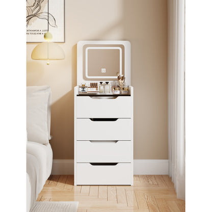 ( 48CM ) 3 in 1 Vanity Desk with Plip Top Mirror, Small Make Up Vanity Set with Visible Glass Desktop, Compact Makeup Vanity with 3 Drawers, Dressing Table for Bedroom ( WHITE COLOR )
