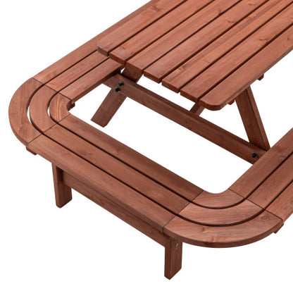 Brown Picnic Table with Benches for 14-16 Persons, Nearly 8-Foot Long Outdoor Wooden Rectangle Table for Patio, Garden, Backyard, Large Outside Dining Set with Umbrella Hole
