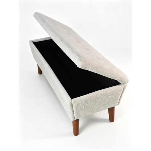 42 inch Linen Ottoman Bench with Solid Wood Legs, Modern Footrest Stool