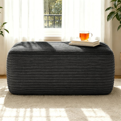 Plush Ottoman Grey Corduroy Modular Sofa Extension Seat