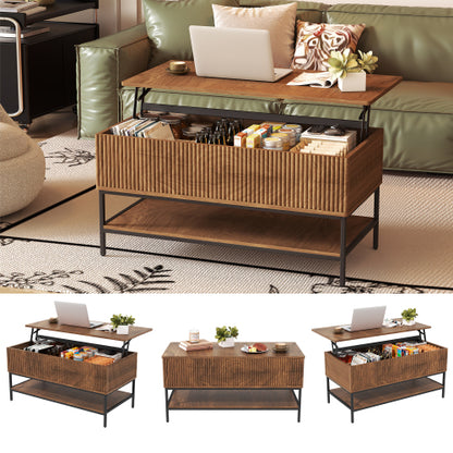 39.4 Inch Farmhouse Lift Top Coffee Table with Storage, Rustic Brown